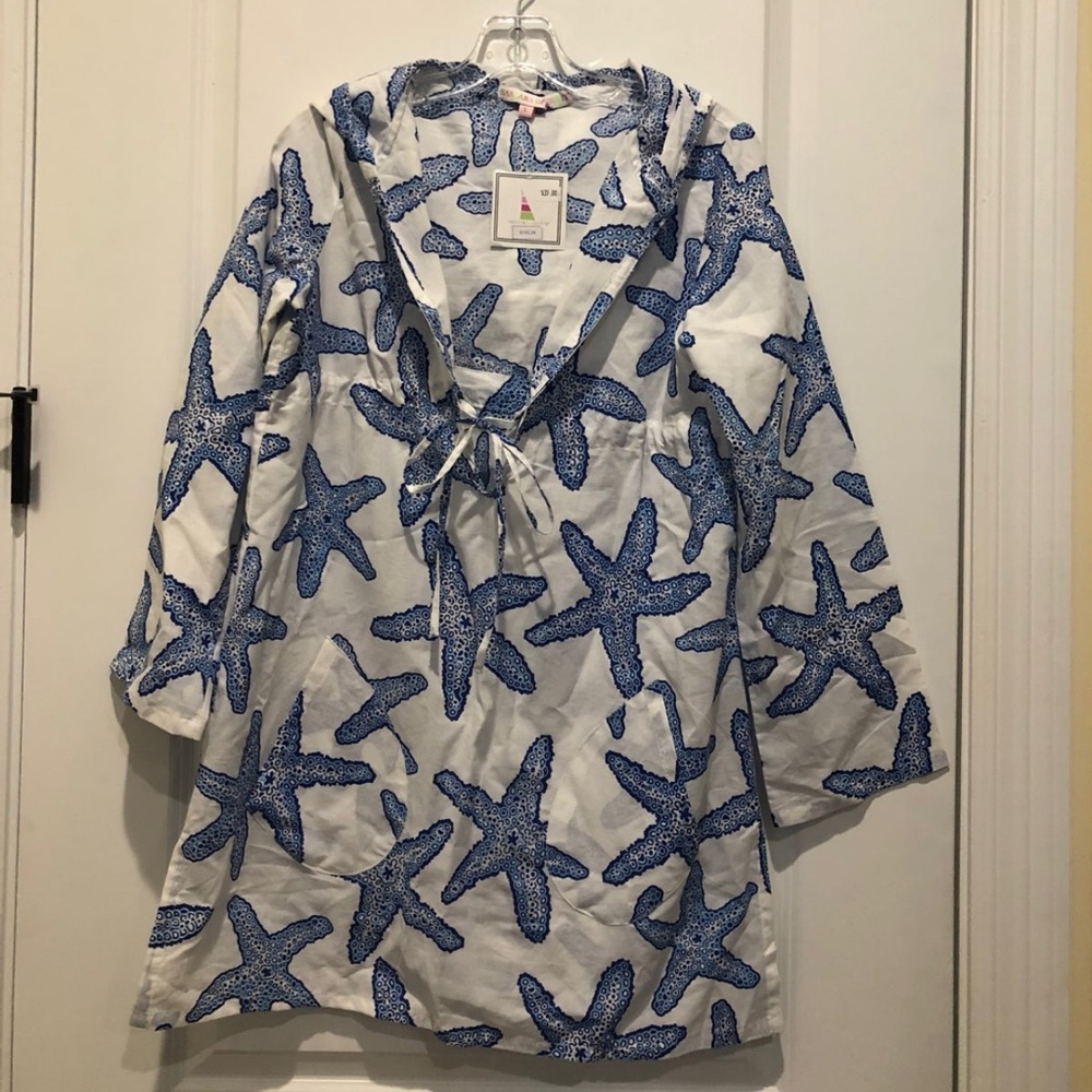 Barbara Gerwit Blue and White Starfish Print Coverup-Size L